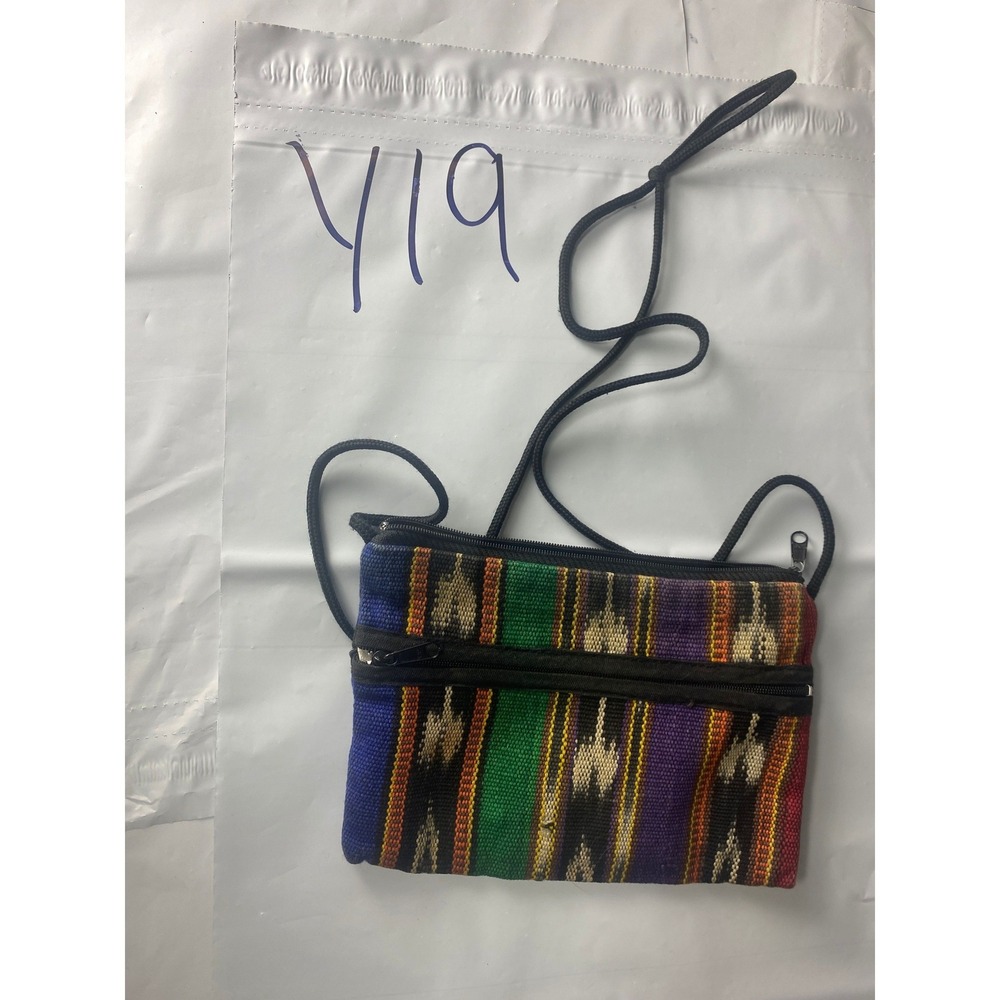 Boho Woven Crossbody Pouch Multicolor Tribal Zip Bag